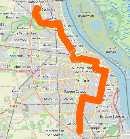 Recorrido del 143 136 137 Rojo Rosario