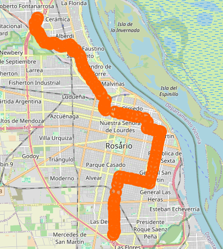 Recorrido del 143 136 137 Rojo Rosario