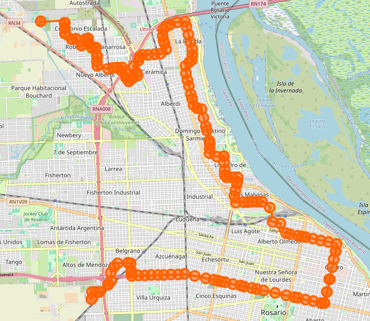 Recorrido del 153 Negro Rosario