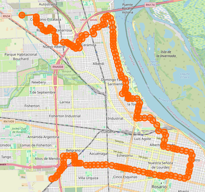 Recorrido del 153 Negro Rosario