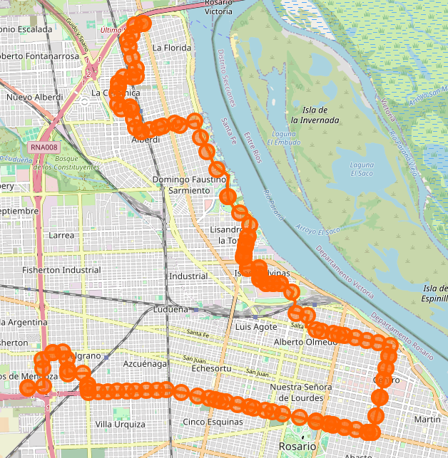 Recorrido del 153 Rojo Rosario
