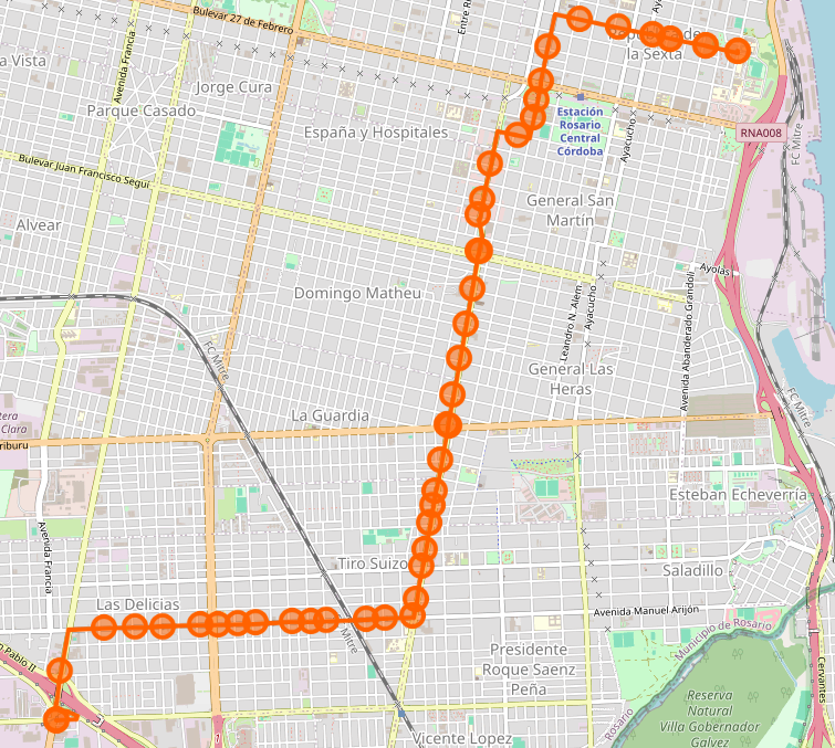 Recorrido del Ronda CUR SUR Rosario