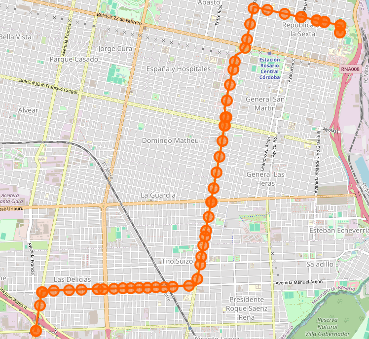 Recorrido del Ronda CUR SUR Rosario